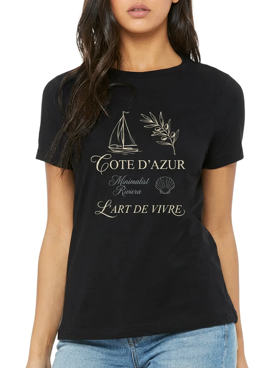 Women's French Riviera Sailboat Olive Branch Printed T-shirt