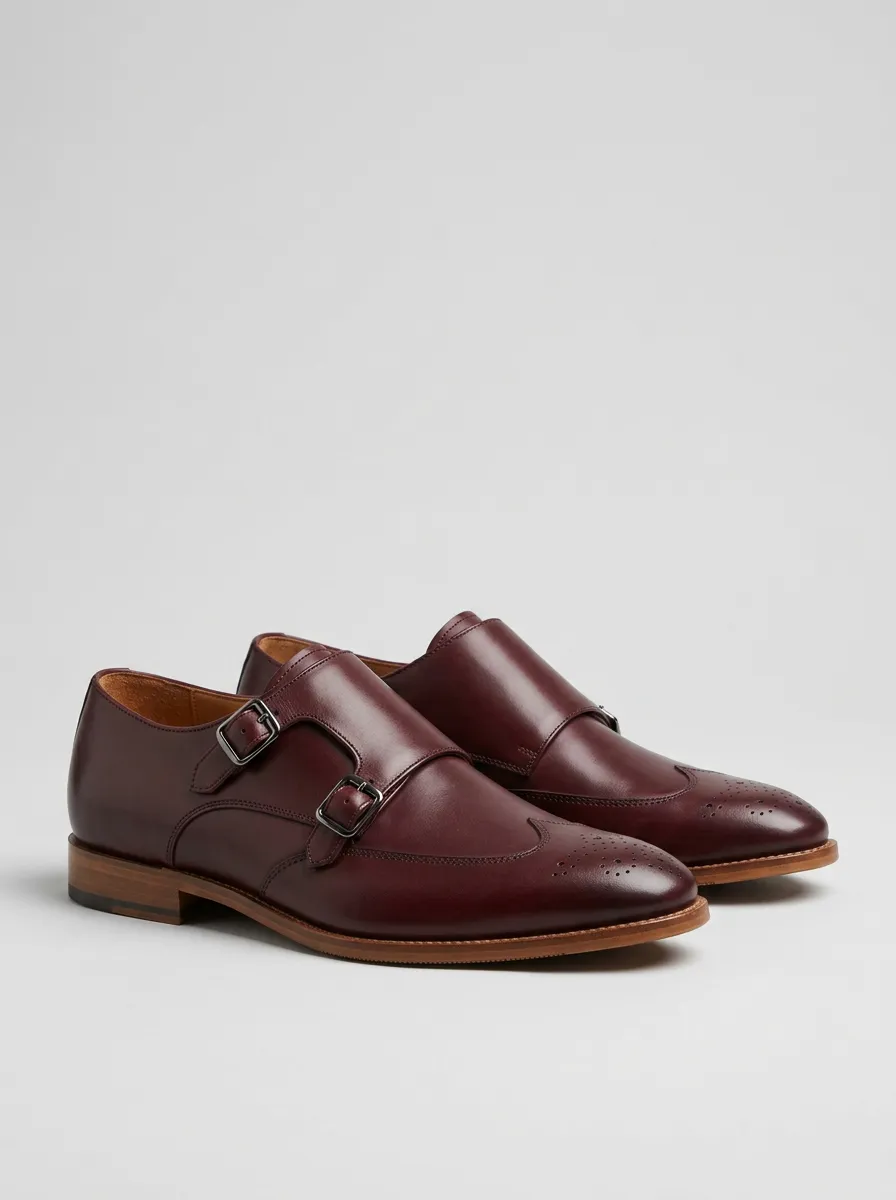 Men's Everyday Classic Wingtip Double Monk Strap Leather Shoes