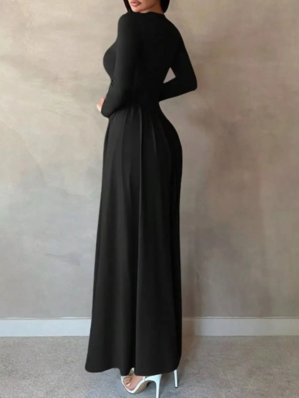 Long Sleeve Ruched A Line Maxi Dress