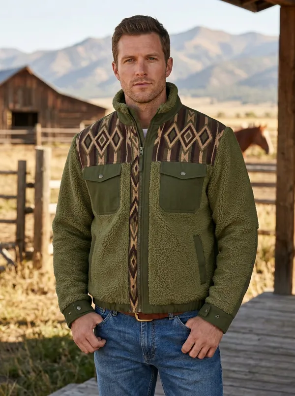 Canyon Trail Geometric Country Classic Men's Western Fleece Jacket