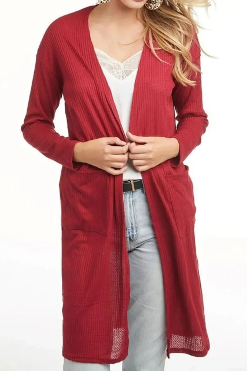 Thermal Knit Ribbed Knit Open Front Cardigan
