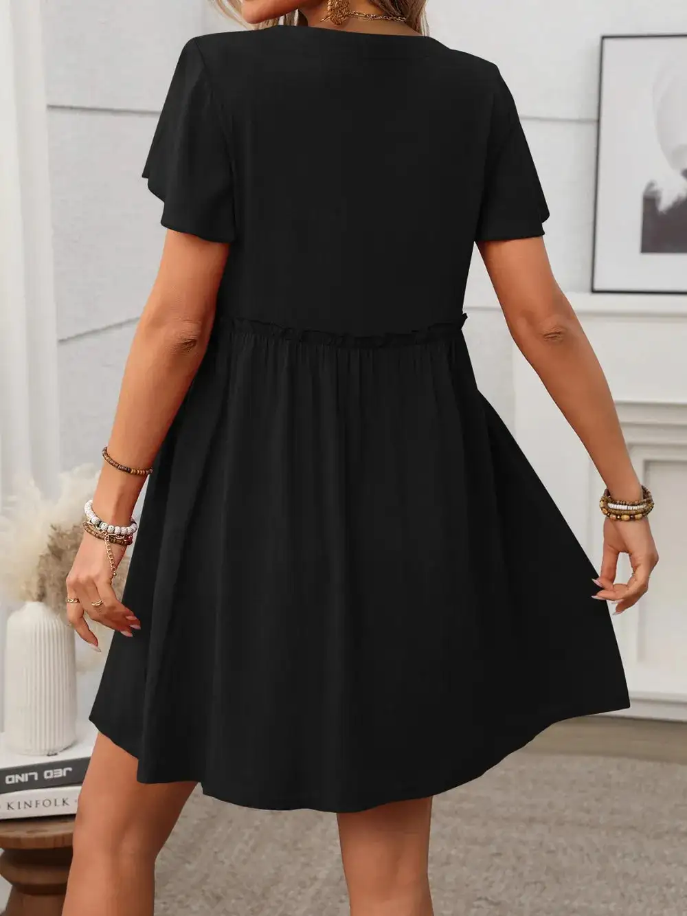 Flutter Sleeve Button Front Dress