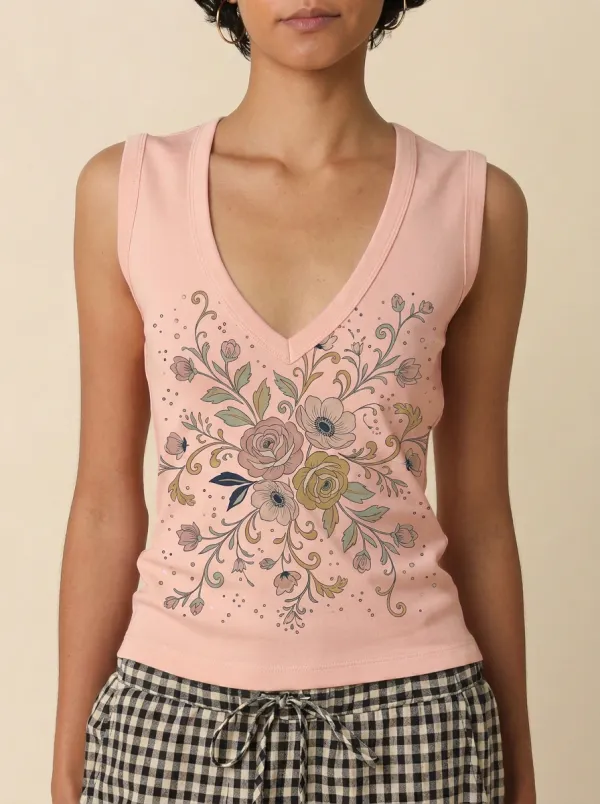 Women's Floral Lover Vintage Botanical Printed V-neck Tank Top