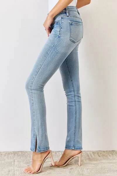 Mid Rise Slit Bootcut Denim Jeans