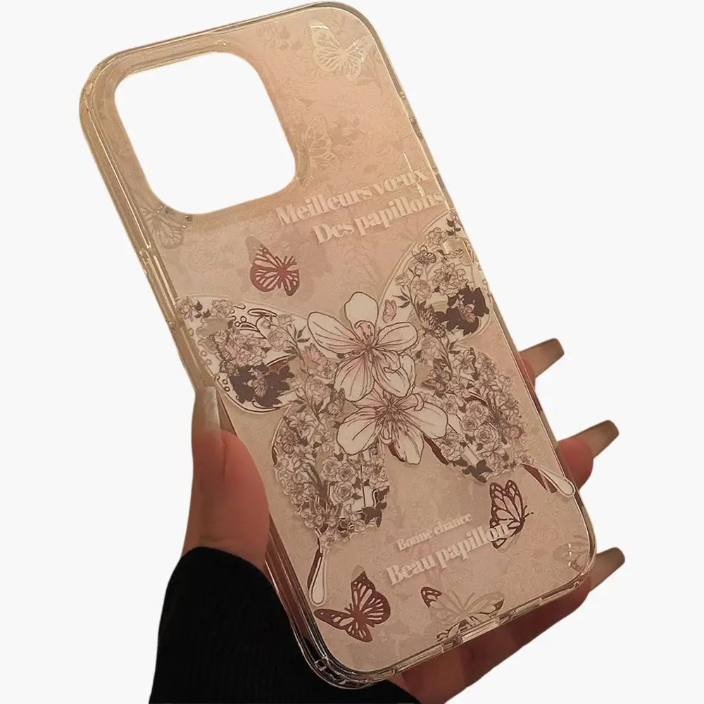 Floral Butterfly Wrist Strap Beaded Wristlet Phone Case