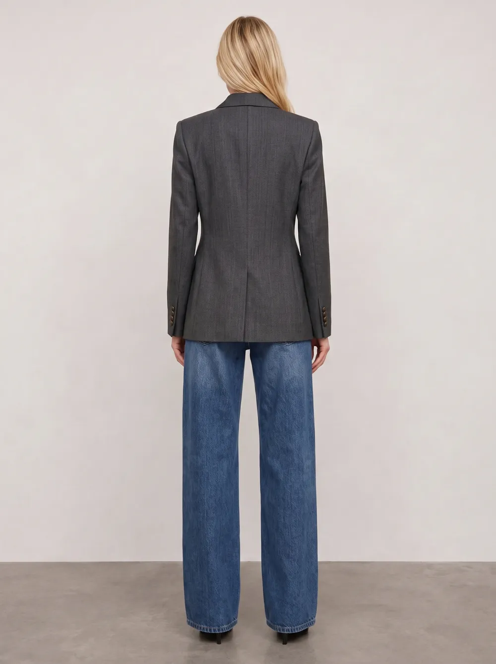 Women's Charcoal Grey Double-Breasted Tailored Blazer Jacket
