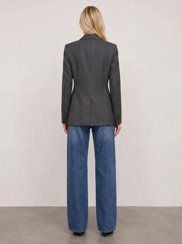 Women's Charcoal Grey Double-Breasted Tailored Blazer Jacket