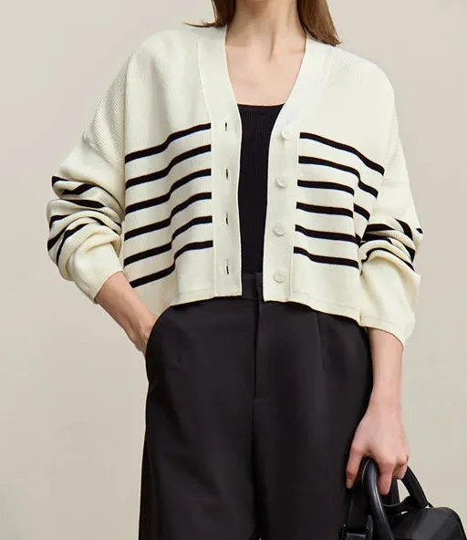 Cotton Button-Front V-Neck Relaxed-Fit Cardigan