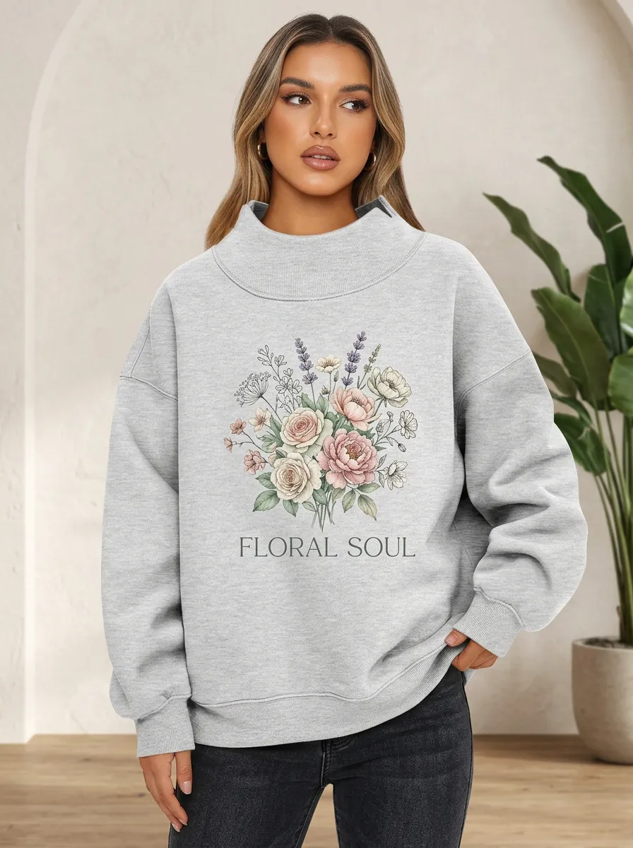 Floral Soul Botanical Bouquet Mock Neck Sweatshirt