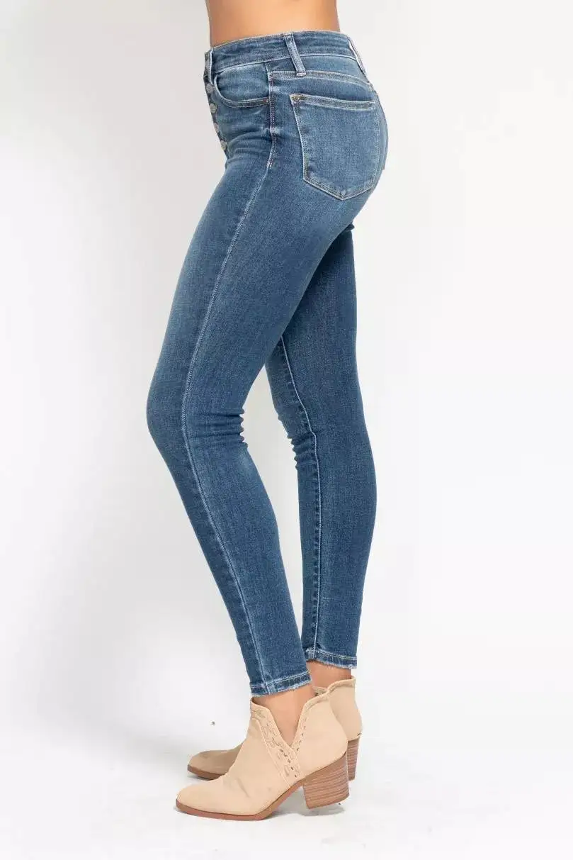 Full Size High Rise Button Fly Skinny Jeans Plus Size