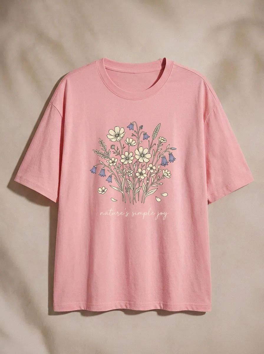 Women's Nature Lover Wildflower Bouquet Printed T-shirt