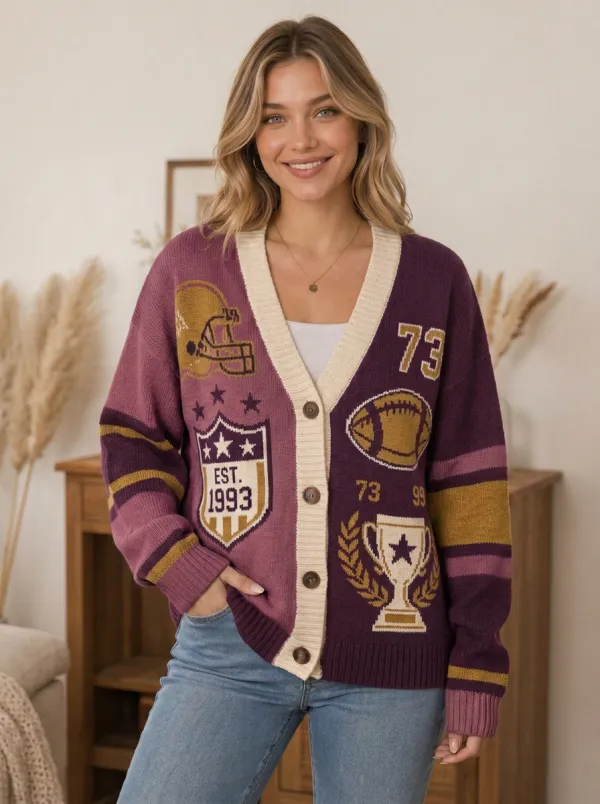 Women's Gridiron Helmet Trophy Graphic Knit Cardigan