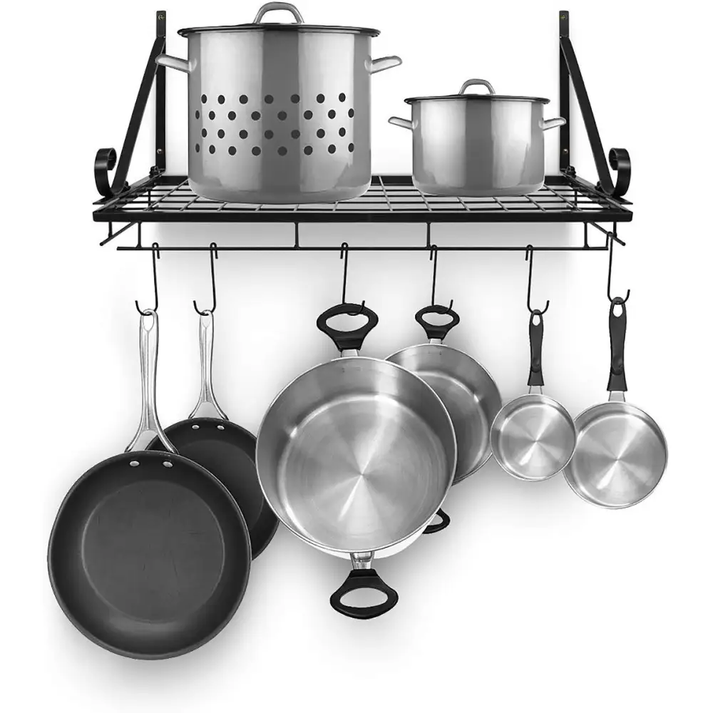 Wall Mounted Pot Rack With Hooks
