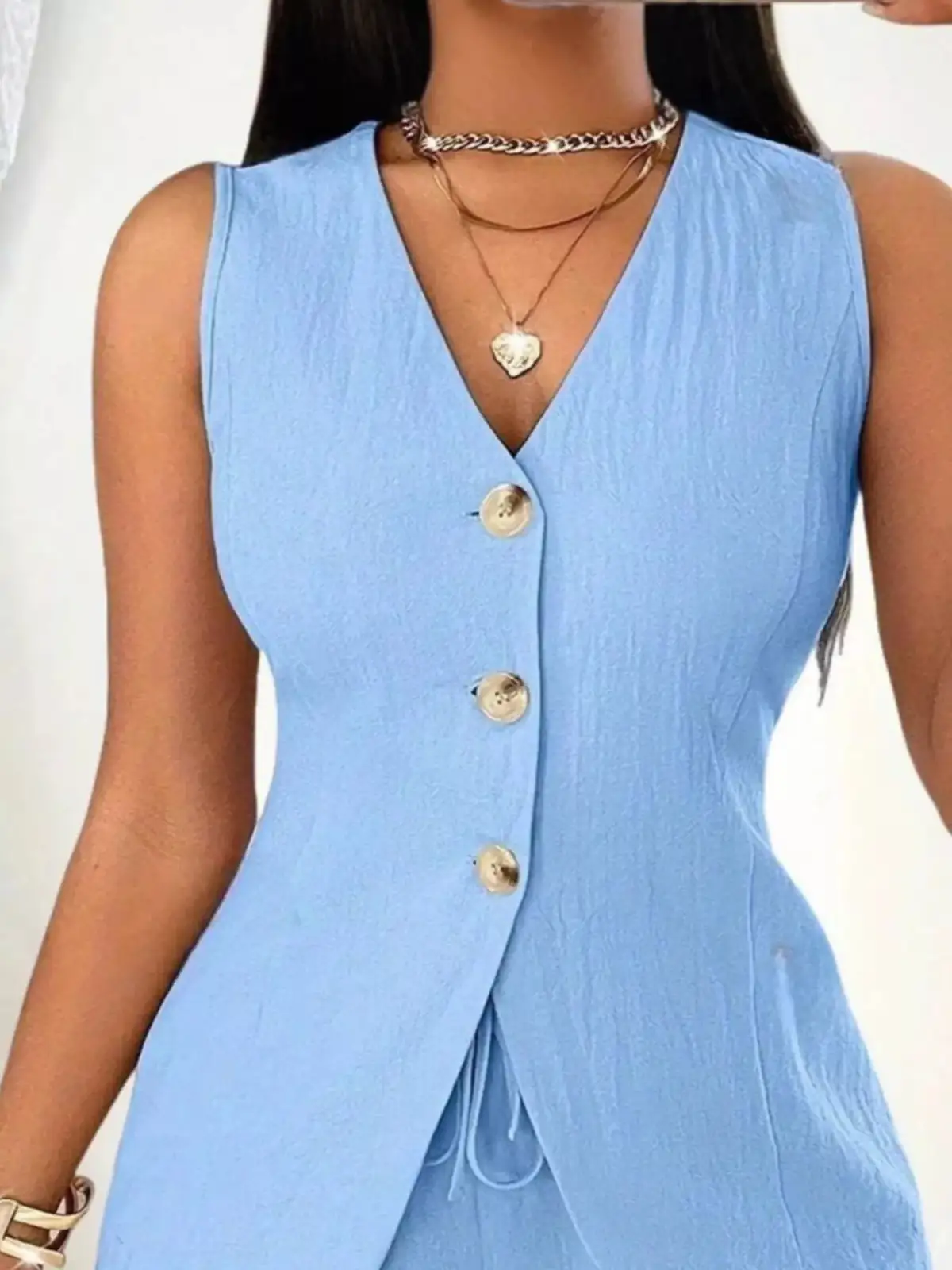 Drawstring Pocketed Vest and Shorts Matching Set
