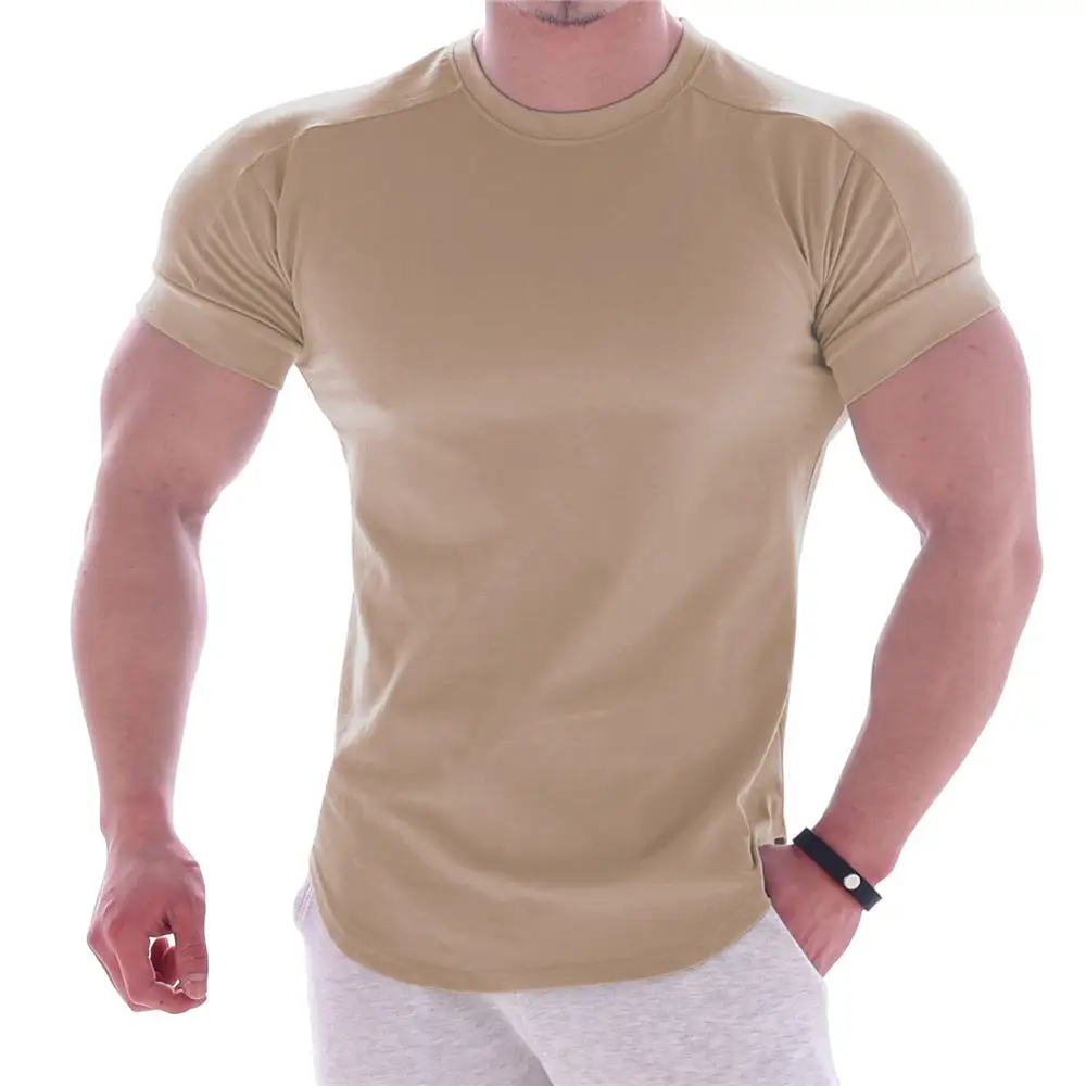 Men's Body-hugging Short-Sleeve Shirt Cotton-elastane Mix With Round Neckline And Rounded Hem