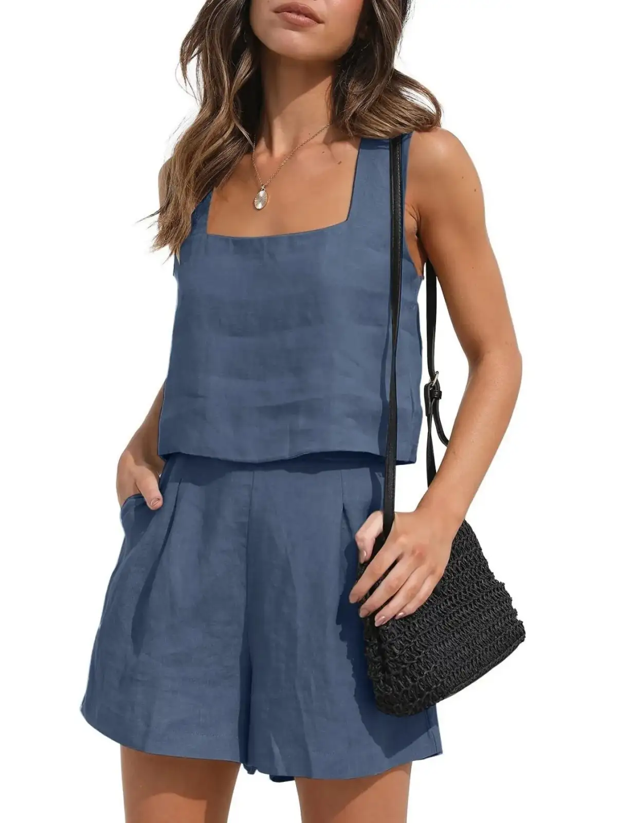 Square-Neck Shorts Matching Set