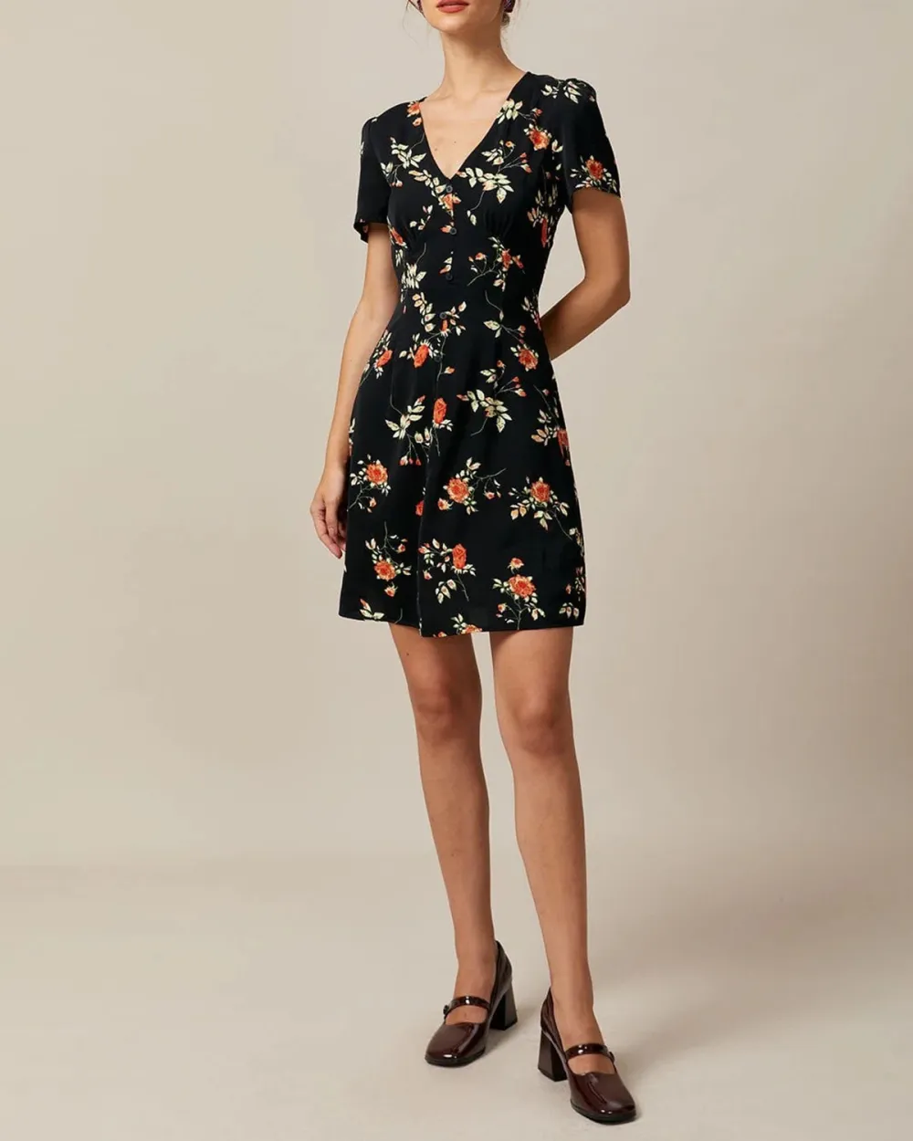 Button Front Black Dress