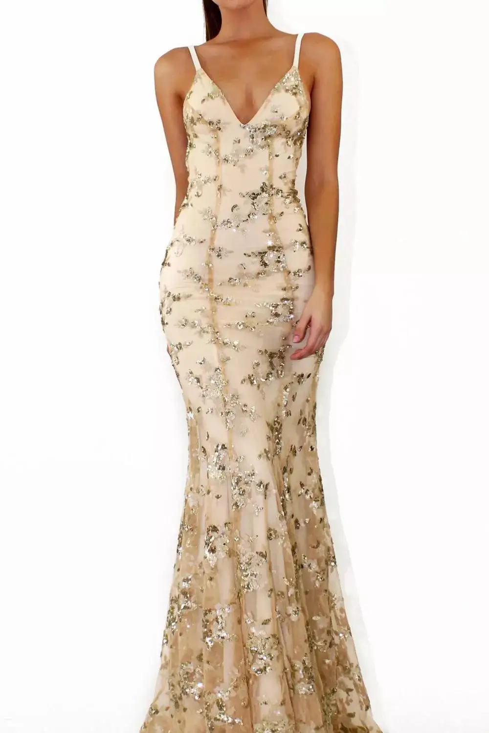 Full Size Sequin Tie Back V Neck Maxi Dress Plus Size