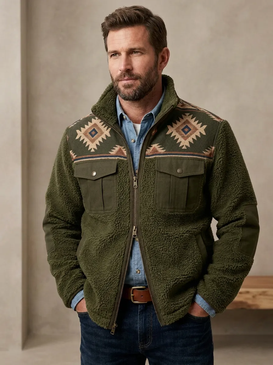 Prairie Ridge Aztec Prairie Look Men's Western Fleece Jacket