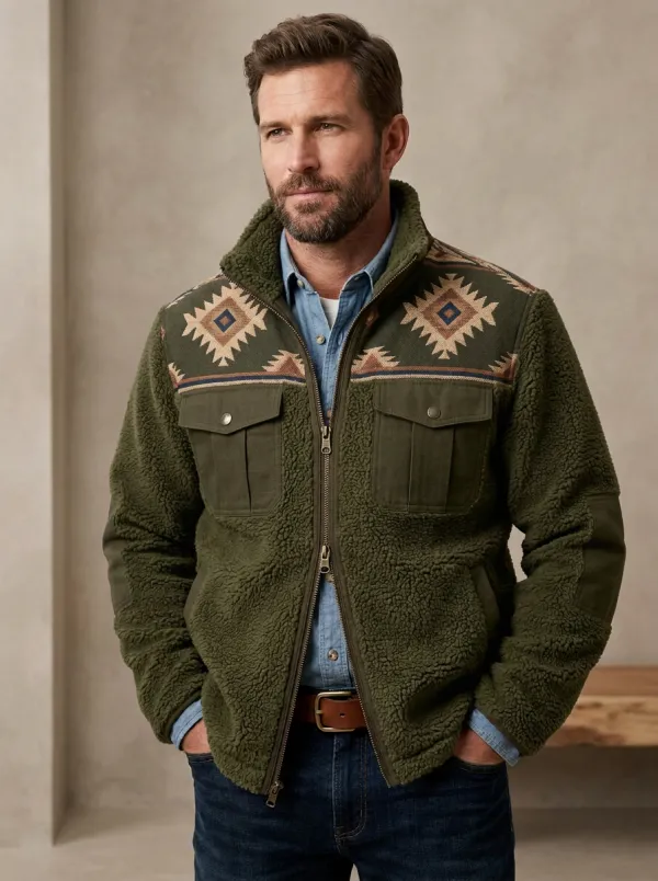 Prairie Ridge Aztec Prairie Look Men's Western Fleece Jacket