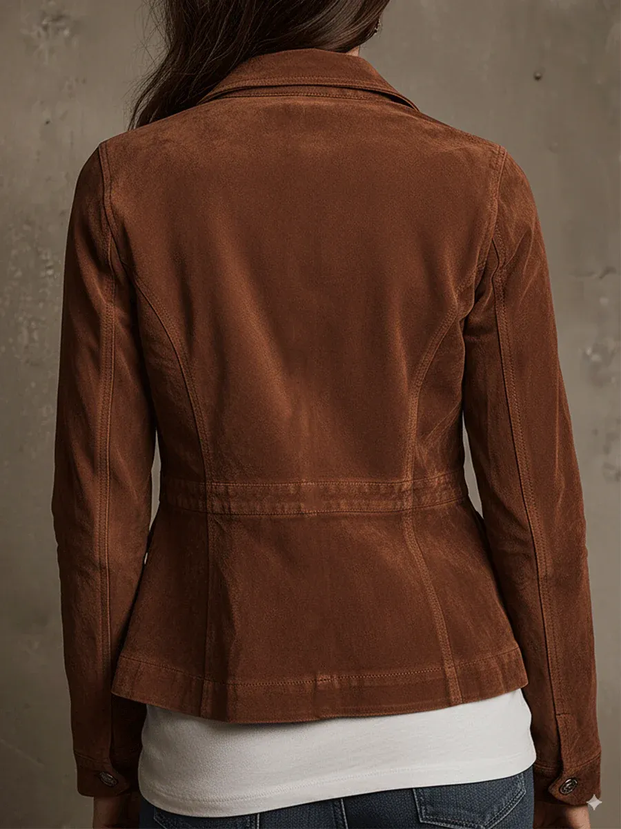 Multi-Pocket Faux-Suede Vintage Jacket