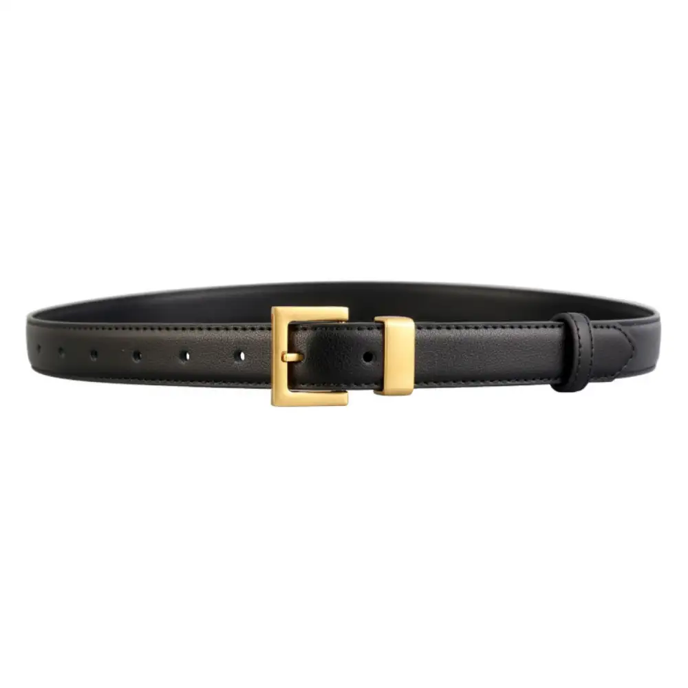 Leather Belt with Golden Buckle