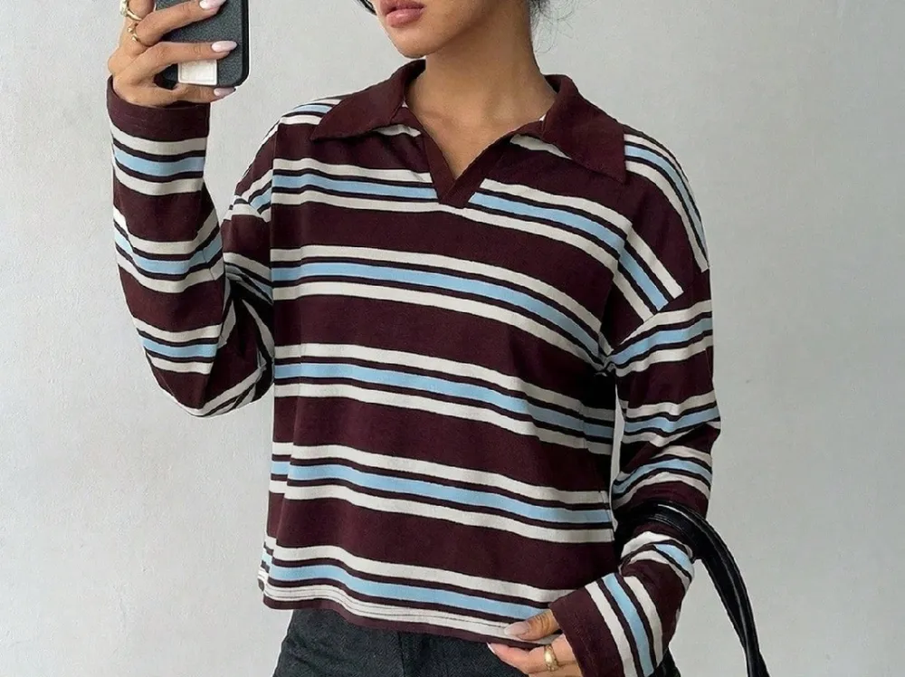 Brown Light Blue Striped Sweater