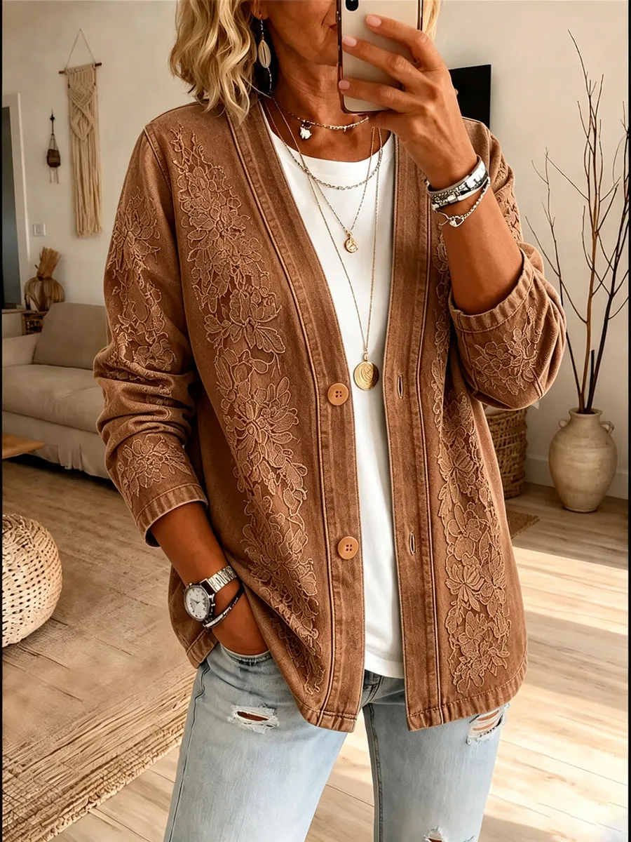 Ladies' Western Style Denim Contrasting Casual Cardigan