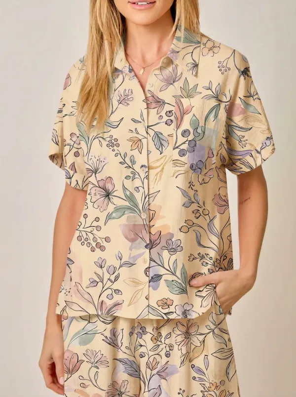 Women's Botanical Garden Floral Printed Button-Down Shirt