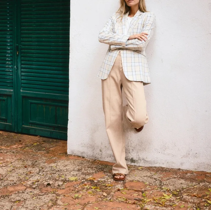 Linen Cotton Collared Button-Front Blazer