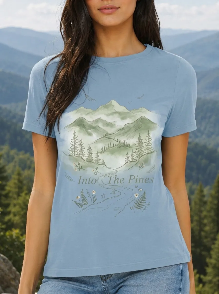 Women's Nature Lover Mountain Forest Into The Pines Printed T-shirt