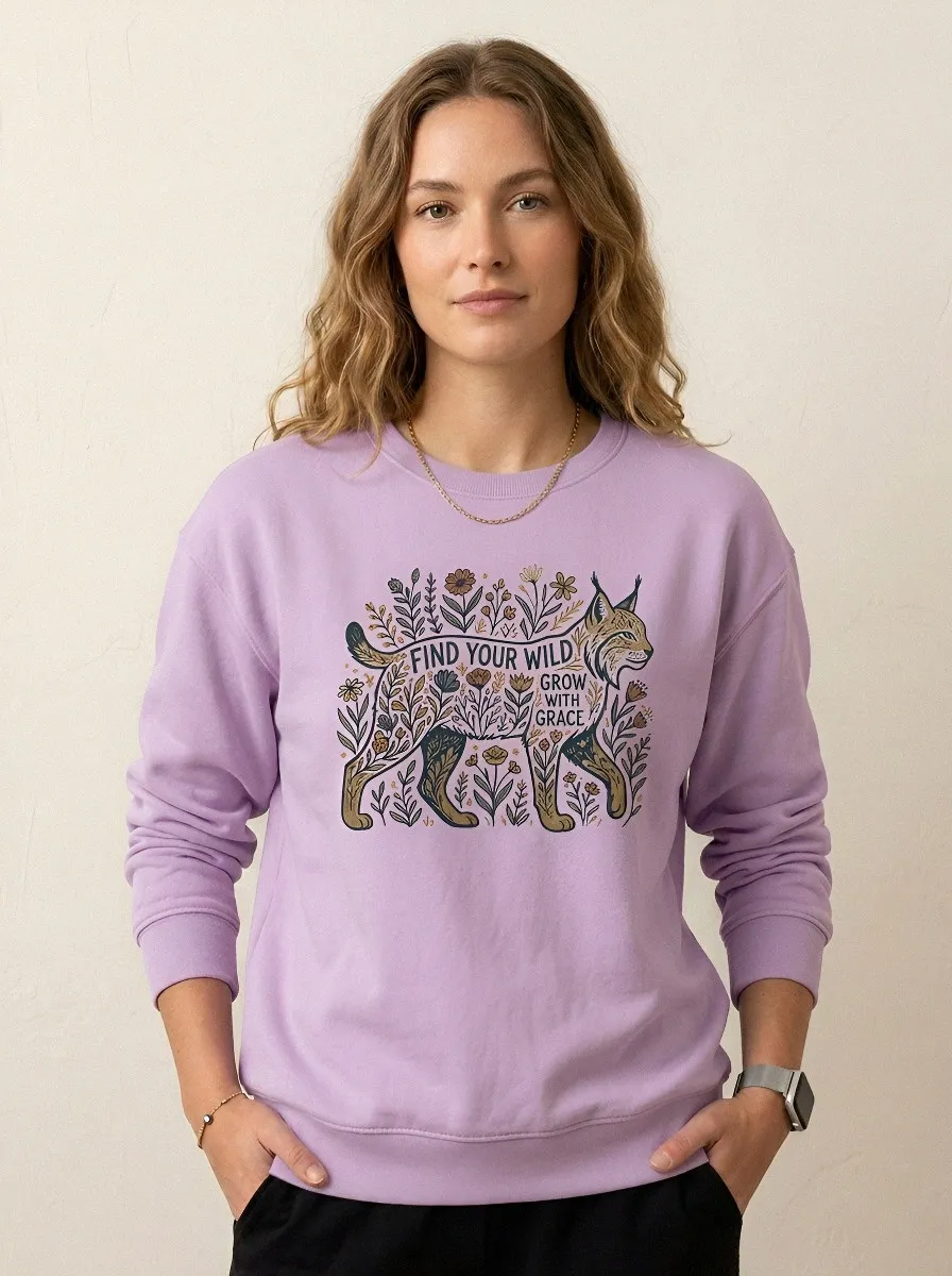 Nature Lover Lynx Floral Find Your Wild Sweatshirt