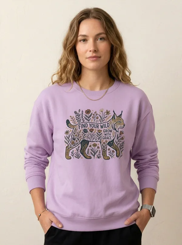 Nature Lover Lynx Floral Find Your Wild Sweatshirt