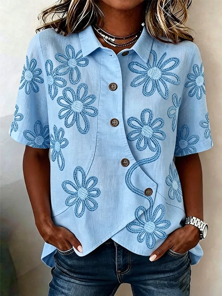 Women's Vintage Botanical Floral Button-Down Shirt
