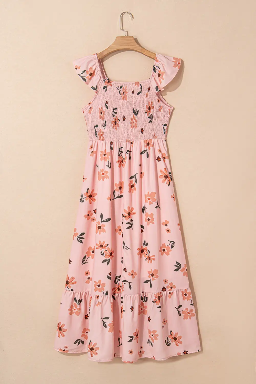 Maxi Floral V Neck Smocked High Waist Ruffle Hem