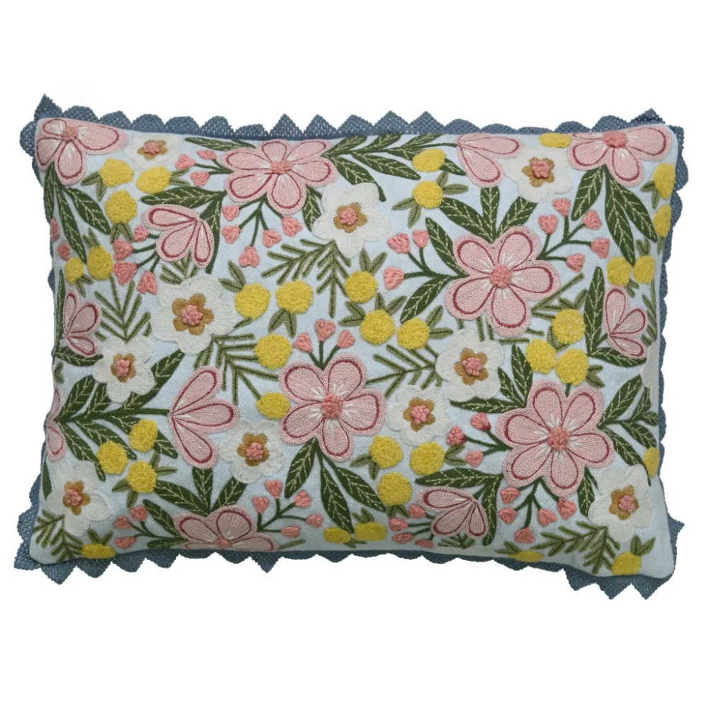 Hand Embroidered Floral Traditional Cotton Decorative Cushion Cover