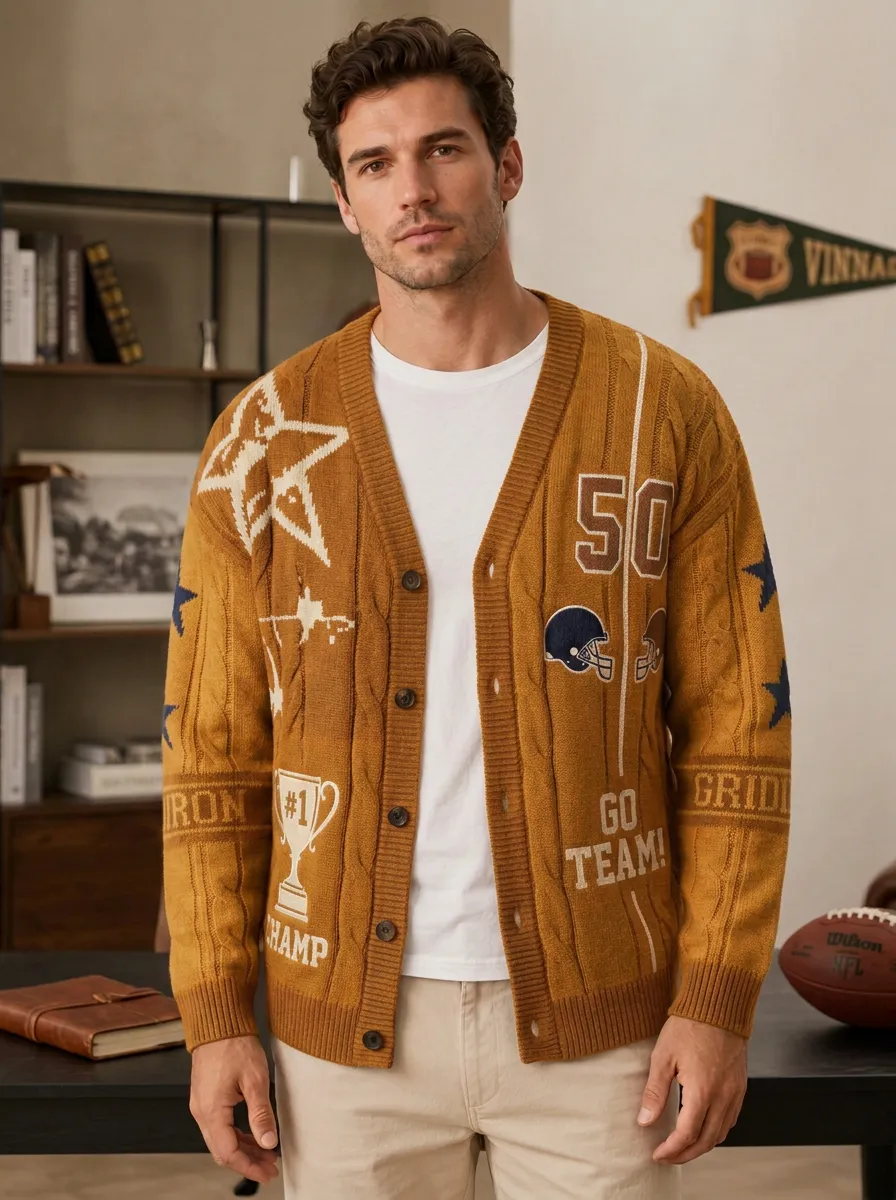 Men's Football Gridiron Trophy Knit Knit Cardigan