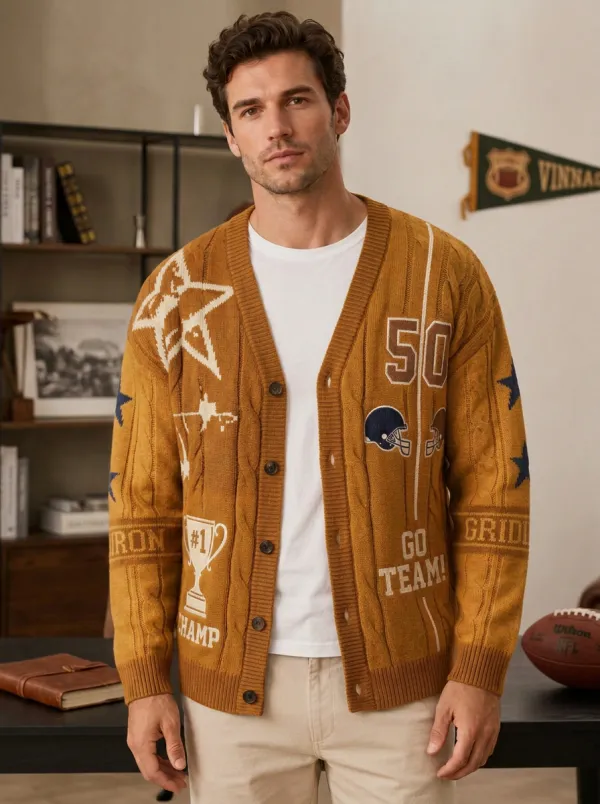Men's Football Gridiron Trophy Knit Knit Cardigan
