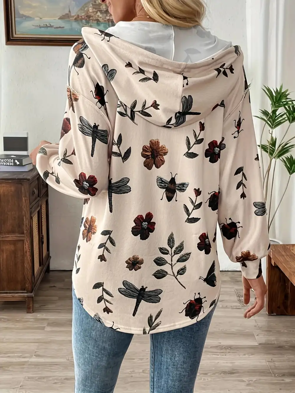 Drawstring Button-Front Buttoned Hoodie