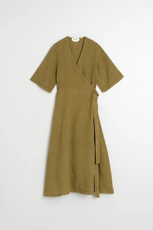 Linen Midi Wrap Dress