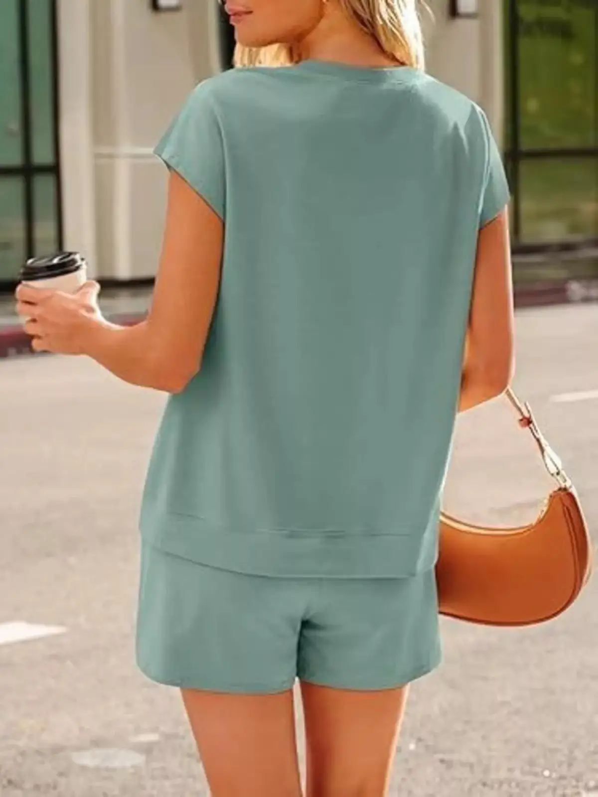 Button-Detail Pocketed Top and Shorts Matching Set