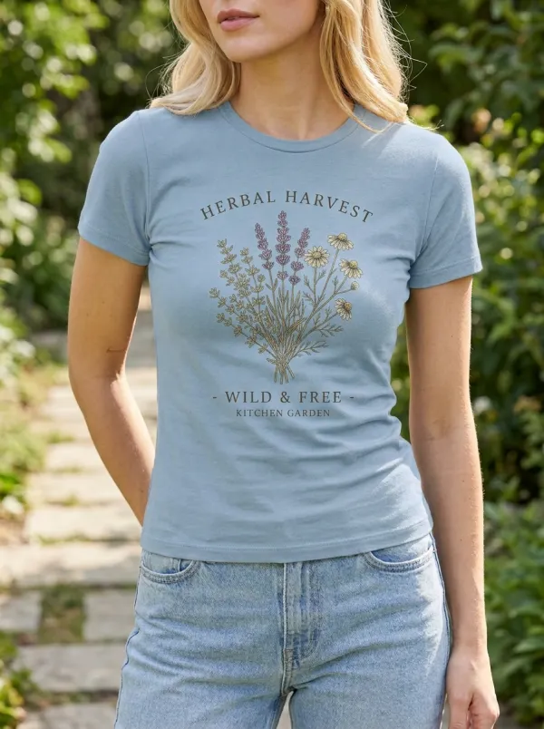 Women's Herbal Harvest Garden Lover Lavender Daisy Printed T-shirt