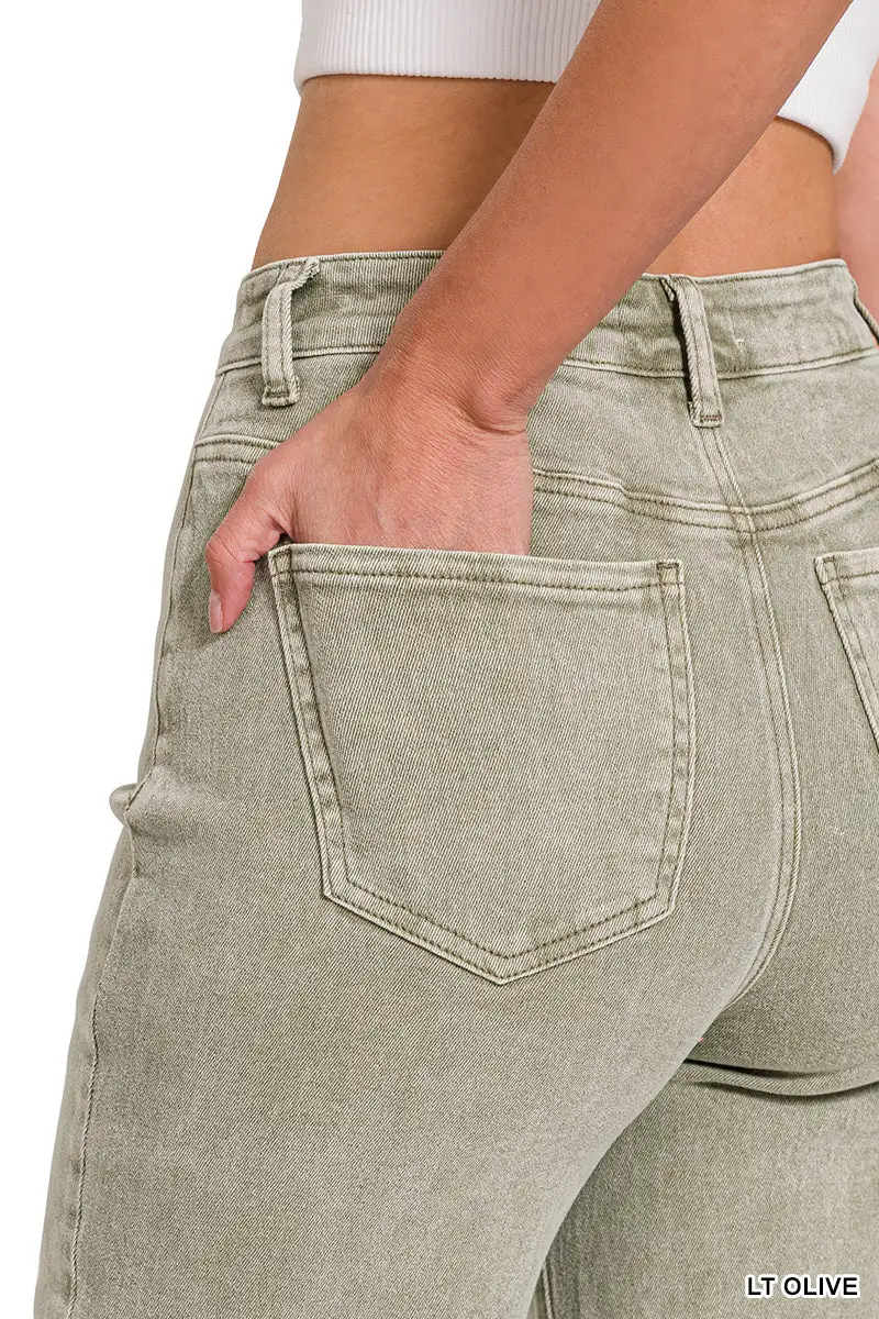Washed High Hem Straight Pants