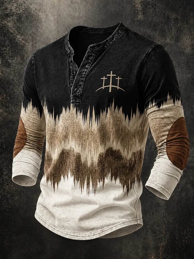 Men'S Casual Western Style Henry Shirt