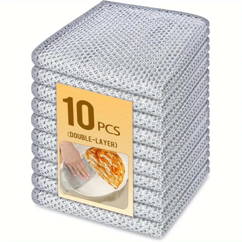 10-Pack Double-Layer Mesh Cleaning Cloths