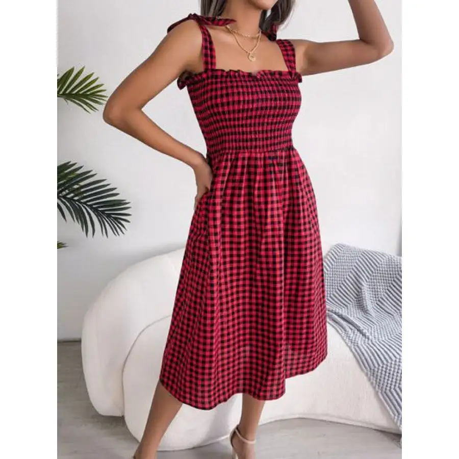 Frill Square Neck Midi Dress