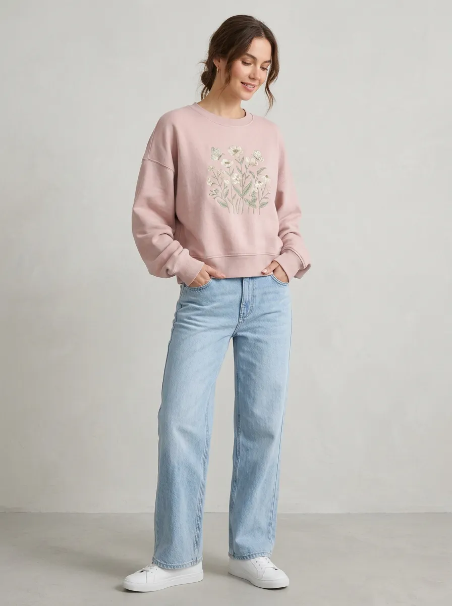 Women's Floral Nature Lover Wildflower Butterfly Printed Sweatshirt