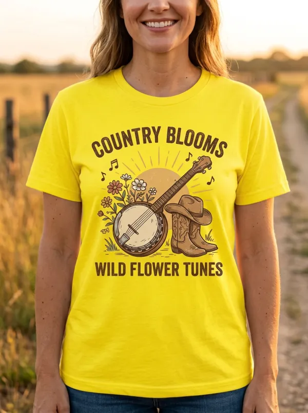 Banjo Cowboy Cowboy-Boot Country Music Crewneck T-Shirt