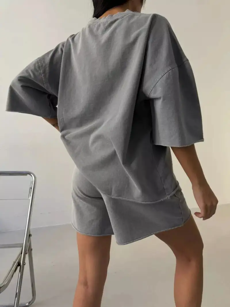 Relaxed Refined Drawstring Tee and Shorts Matching Set