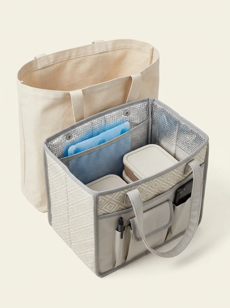 Insulated Lunch Geometric Pattern Printed Tote Bag
